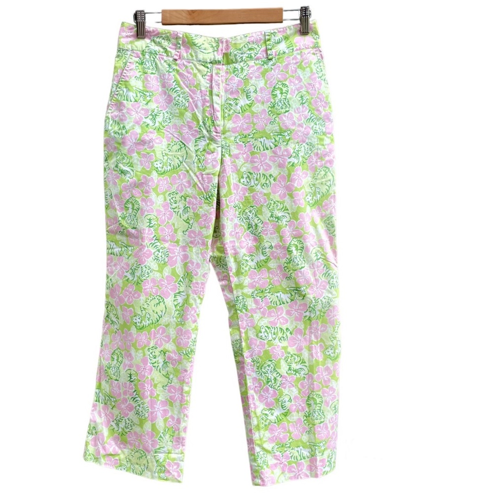 Vintage Lilly Pulitzer Women's Pants in Tiger Cloud Pattern, Size 8